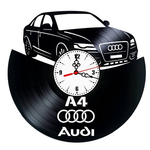 Ceas de perete din disc vinil, Tematica Audi / Motorsport, Design Premium cu Logo si Silueta Auto, Negru - Artynos.ro