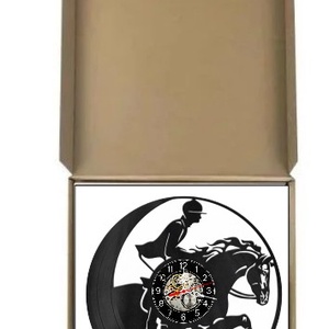 Ceas de perete decorativ realizat din disc de vinil, Model Calarie Cal de Rasa Calaret Saritura Hipism, Negru, 30 cm - casă & stil de viață - decorațiuni de casă - decorațiuni de pereți - ceasuri de perete - Artynos.ro