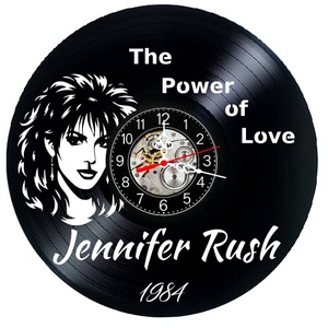 Ceas de perete decorativ realizat din disc de vinil, Model Jennifer Rush The Power of Love 1984 Pop Rock, Negru, 30 cm - Artynos.ro