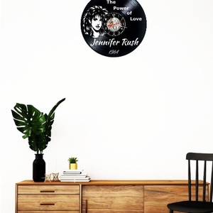 Ceas de perete decorativ realizat din disc de vinil, Model Jennifer Rush The Power of Love 1984 Pop Rock, Negru, 30 cm - casă & stil de viață - decorațiuni de casă - decorațiuni de pereți - ceasuri de perete - Artynos.ro