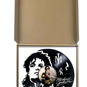 Ceas de perete decorativ realizat din disc de vinil, Model Michael Jackson King of Pop Monograma Semnatura, Negru, 30 cm - casă & stil de viață - decorațiuni de casă - decorațiuni de pereți - ceasuri de perete - Artynos.ro
