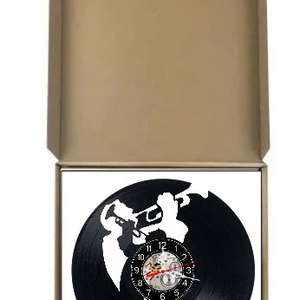 Ceas de perete decorativ realizat din disc de vinil, Model Jazz Muzician Trompeta Blues, Negru, 30 cm - casă & stil de viață - decorațiuni de casă - decorațiuni de pereți - ceasuri de perete - Artynos.ro