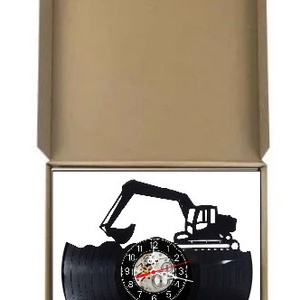 Ceas de perete decorativ realizat din disc de vinil, Model Excavator CAT Utilaje Constructii, Negru, 30 cm - casă & stil de viață - decorațiuni de casă - decorațiuni de pereți - ceasuri de perete - Artynos.ro
