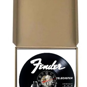 Ceas de perete decorativ realizat din disc de vinil, Model Chitara Fender Telecaster Muzica Rock, Negru, 30 cm - casă & stil de viață - decorațiuni de casă - decorațiuni de pereți - ceasuri de perete - Artynos.ro