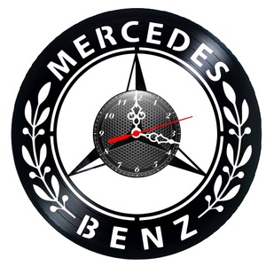 Ceas de perete decorativ realizat din disc de vinil, Model Mercedes-Benz Stea Lauri Auto Lux, Negru, 30 cm, Casa & Stil de viata, Decoratiuni de casa, Decoratiuni de pereti, Ceasuri de perete, , Eleganta Germana, Pasiunea pentru Automobile de Lux si Simbolul Performantei Absolute Adu rafinamen..., ARTYNOS