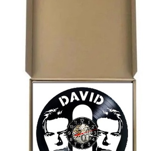 Ceas de perete decorativ realizat din disc de vinil, Model David Bowie Portret Dublu Muzica Rock, Negru, 30 cm - casă & stil de viață - decorațiuni de casă - decorațiuni de pereți - ceasuri de perete - Artynos.ro