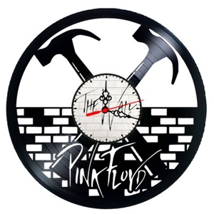 Ceas de perete decorativ realizat din disc de vinil, Model Pink Floyd The Wall Ciocane Zid Rock, Negru, 30 cm - Artynos.ro