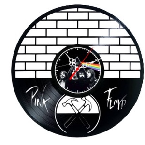 Ceas de perete decorativ realizat din disc de vinil, Model Pink Floyd Dark Side Moon The Wall, Negru, 30 cm - Artynos.ro