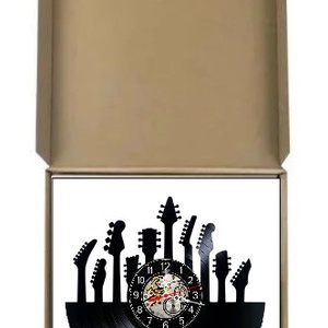 Ceas de perete decorativ realizat din disc de vinil, Model Chitari Colecție Muzică Rock, Negru, 30 cm - casă & stil de viață - decorațiuni de casă - decorațiuni de pereți - ceasuri de perete - Artynos.ro