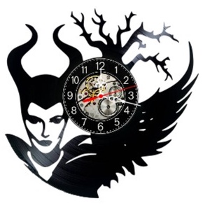 Ceas de perete decorativ realizat din disc de vinil, Model Maleficent Dark Fantasy Gothic Disney, Negru, 30 cm - Artynos.ro