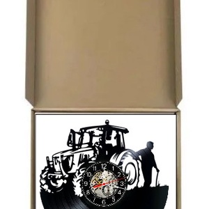 Ceas de perete decorativ realizat din disc de vinil, Model Tractor Fermier Agricultura Cerb, Negru, 30 cm - casă & stil de viață - decorațiuni de casă - decorațiuni de pereți - ceasuri de perete - Artynos.ro