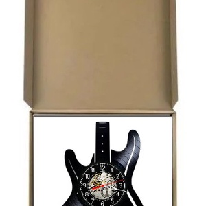 Ceas de perete decorativ realizat din disc de vinil, Model Chitara Electrica Note Muzicale Rock, Negru, 30 cm - casă & stil de viață - decorațiuni de casă - decorațiuni de pereți - ceasuri de perete - Artynos.ro
