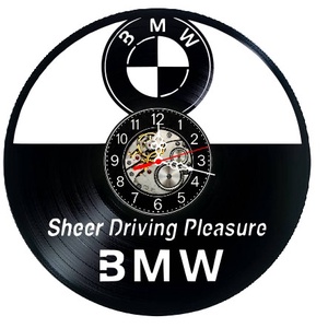 Ceas de perete decorativ realizat din disc de vinil, Model BMW Auto Sheer Driving Pleasure Cadran Tehnic, Negru, 30 cm - Artynos.ro