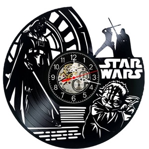 Ceas de perete decorativ realizat din disc de vinil, Model Star Wars Darth Vader Yoda Sci Fi, Negru, 30 cm - Artynos.ro