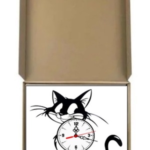 Ceas de perete decorativ realizat din disc de vinil, Model Pisica Neagra Cadran Alb Animal Companie, Negru, 30 cm - casă & stil de viață - decorațiuni de casă - decorațiuni de pereți - ceasuri de perete - Artynos.ro