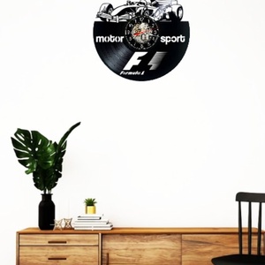 Ceas de perete decorativ realizat din disc de vinil, Model Formula 1 Monopost F1 Motorsport, Negru, 30 cm - casă & stil de viață - decorațiuni de casă - decorațiuni de pereți - ceasuri de perete - Artynos.ro