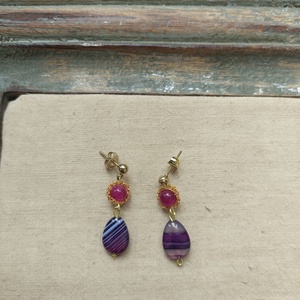 Cercei Handmade cu Calcedonie Fuchsia și Agată Mov � Feminitate Curajoasă și Energie Elegantă � - bijuterii - cercei - cercei din pietre semiprețioase - Artynos.ro