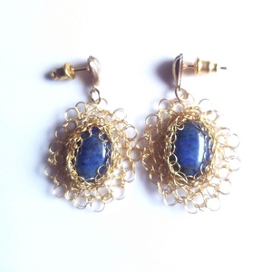 Cercei aurii gilt cu lapis lazuli , Bijuterii, Cercei, Cercei drop, Confecționarea bijuteriilor, Croșetat, ARTYNOS