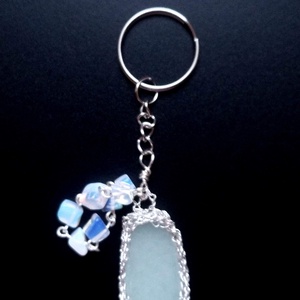 Breloc argintat cu sticla de mare si opalit  - genți și portofele - accesorii genți - breloc - Artynos.ro