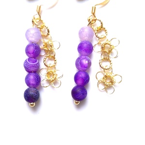 Cercei auriti cu margele de agat purple crackle  - Artynos.ro