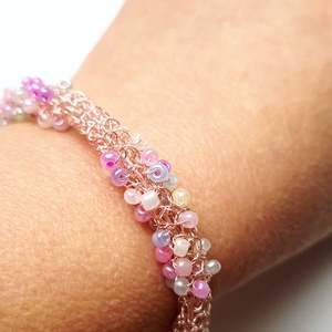 Bratara roz din cupru cu margele pastel - bijuterii - brățări - brățări din cupru - Artynos.ro