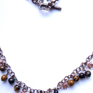 Colier din cupru antichizat cu margele de ochi de tigru  - bijuterii - coliere - coliere din pietre semiprețioase - Artynos.ro