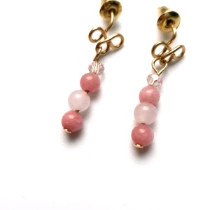 Cercei mici auriti cu rodonit și cuart roz - bijuterii - cercei - cercei lungi - Artynos.ro