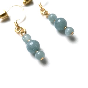 Cercei auriti cu margele bleu de acvamarin  - bijuterii - cercei - cercei din pietre semiprețioase - Artynos.ro