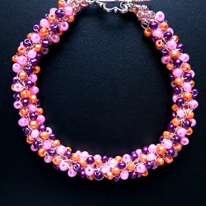 Bratara roz cu margele de sticla roz, violet, portocaliu  - bijuterii - brățări - brățări din cupru - Artynos.ro