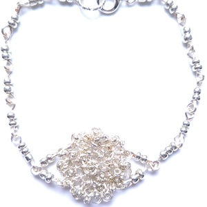 Bratara cupru argintata cu margele mici de sticla  - bijuterii - brățări - brățări din cupru - Artynos.ro