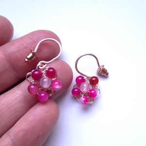 Cercei mici roz din cupru cu margele de cristal roz, Bijuterii, Cercei, Cercei cu figurine, Confectionarea bijuteriilor, Crosetat, Cercei mici crosetati din sarma de cupru placata cu argint si emailata roz.  Sunt decorati cu marge..., ARTYNOS
