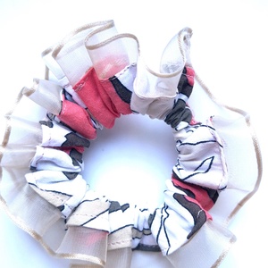 Scrunchie-elastic de par din bumbac cu organza bej  - Artynos.ro