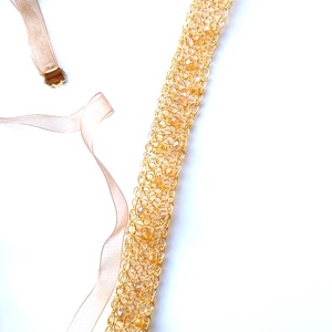 Bentita de par din cupru gilt cu margele si organza  - îmbrăcăminte și modă - accesorii păr - bandă de păr și agrafe păr - Artynos.ro