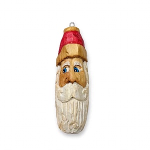 Moș Crăciun din Lemn � Ornament de Brad (sculptat și pictat manual) - crăciun - decorațiuni de crăciun de casă - figurine pentru pomul de crăciun - Artynos.ro