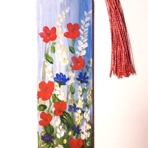 Semn de carte pictat manual Camp cu flori - - cărți și creații cu tematică muzicală, cadouri - semn de carte - Artynos.ro