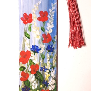 Semn de carte pictat manual Camp cu flori - - cărți și creații cu tematică muzicală, cadouri - semn de carte - Artynos.ro