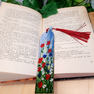 Semn de carte pictat manual Camp cu flori - - cărți și creații cu tematică muzicală, cadouri - semn de carte - Artynos.ro