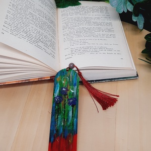 Semn de carte pictat manual - Floricele mov, Carti si creatii cu tematica muzicala, cadouri, Semn de carte, Pictura, ARTYNOS