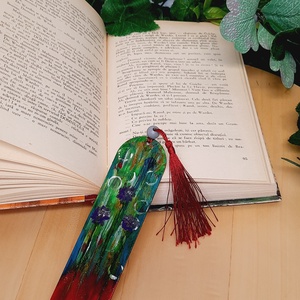 Semn de carte pictat manual - Floricele mov - cărți și creații cu tematică muzicală, cadouri - semn de carte - Artynos.ro