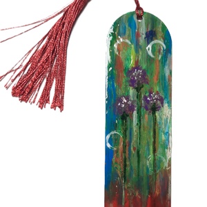 Semn de carte pictat manual - Floricele mov - cărți și creații cu tematică muzicală, cadouri - semn de carte - Artynos.ro