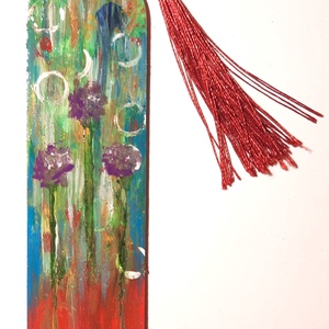 Semn de carte pictat manual - Floricele mov, Carti si creatii cu tematica muzicala, cadouri, Semn de carte, Pictura, ARTYNOS