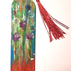 Semn de carte pictat manual - Floricele mov - cărți și creații cu tematică muzicală, cadouri - semn de carte - Artynos.ro