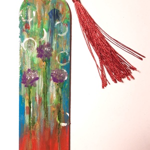 Semn de carte pictat manual - Floricele mov - cărți și creații cu tematică muzicală, cadouri - semn de carte - Artynos.ro