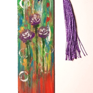 Semn de carte pictat manual - Floricele mov, Carti si creatii cu tematica muzicala, cadouri, Semn de carte, Pictura, ARTYNOS