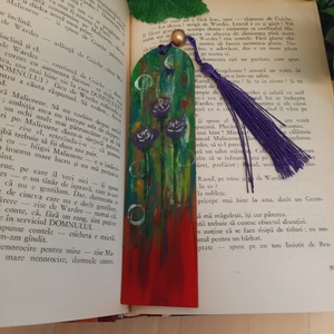 Semn de carte pictat manual - Floricele mov - cărți și creații cu tematică muzicală, cadouri - semn de carte - Artynos.ro