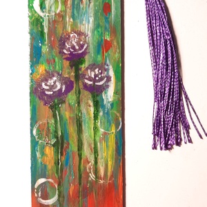 Semn de carte pictat manual - Floricele mov - cărți și creații cu tematică muzicală, cadouri - semn de carte - Artynos.ro