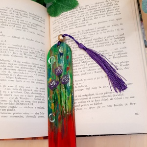 Semn de carte pictat manual - Floricele mov - cărți și creații cu tematică muzicală, cadouri - semn de carte - Artynos.ro