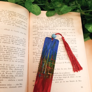 Semn de carte pictat manual - City lights, Carti si creatii cu tematica muzicala, cadouri, Semn de carte, Pictura, ARTYNOS