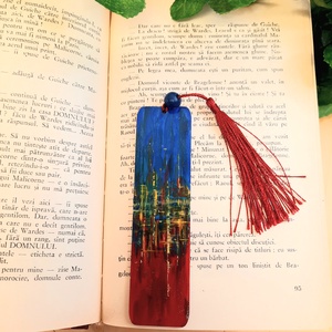 Semn de carte pictat manual - City lights - cărți și creații cu tematică muzicală, cadouri - semn de carte - Artynos.ro