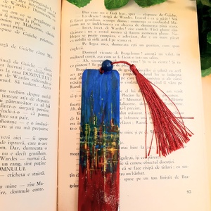 Semn de carte pictat manual - City lights - cărți și creații cu tematică muzicală, cadouri - semn de carte - Artynos.ro